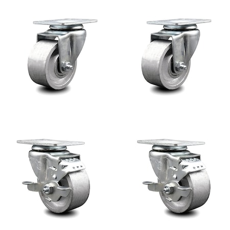 Service Caster 3 Inch Semi Steel Wheel Swivel Top Plate Caster Set with 2 Brakes SCC SCC-20S315-SSR-2-TLB-2